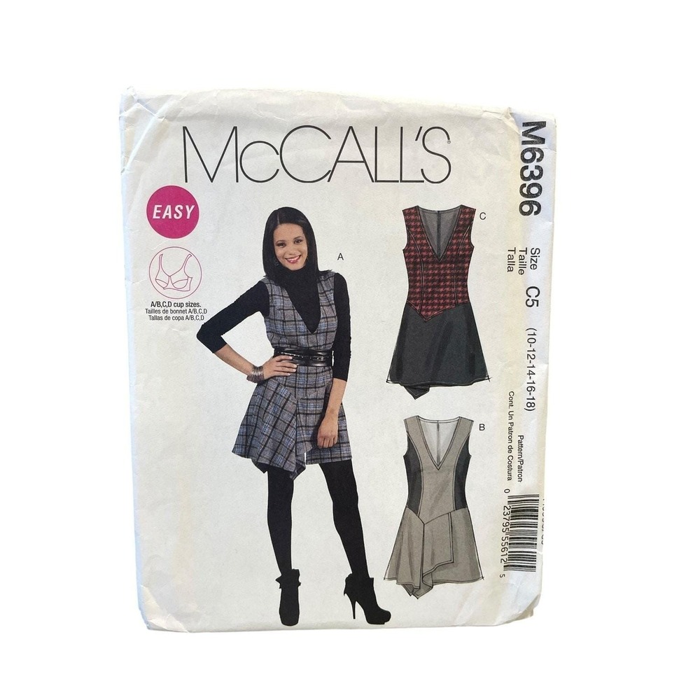 McCall's M6396 Misses Jumper Dress C5 (10-18) Asymmetrical‎ Hem V-Neck